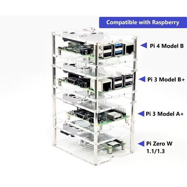4 Layer Acrylic Stackable Raspberry Pi Case with Fan-Model B B Plus & Zero, Micro, Mfr#: MI332934